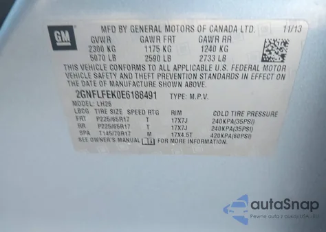 2014 Chevrolet Equinox 1Lt from USA, damaged, VIN 2GNFLFEK0E6188491